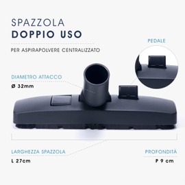 Stakorr Combination Tool with Metal Base for Floor and Carpets - Brush for Central Vacuum System
