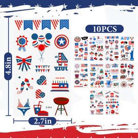 4th of July Tattoos,4th of July Temporary Tattoos 10PCS Fourth of July Accessories Red White and Blue Party Supplies Independence Day 2.7x 4.8 inches