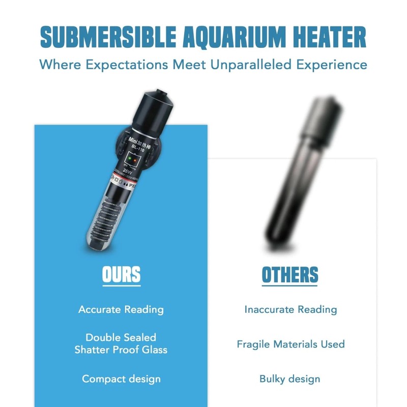 JOR Submersible Betta Heater with Sticker Thermometer for Aquarium &