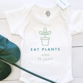 The Spunky Stork Unisex Baby Eat Plants Be Happy Organic Vegan Newborn Bodysuit