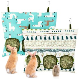 UPINS 2 Hay Bag for Rabbits 3-Hole Guinea Pig Hay Bags Hanging Hay Feeder, Hay Feeder for Rabbits Small Pets Chinchillas Hamstersand Animals