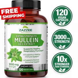 Zazzee Extra Strength Mullein 10:1 Extract, 3000 mg Strength, 120 Vegan Capsules
