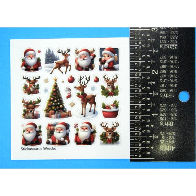 Stickasaurus Wrecks Christmas Santa & Reindeer Mini Sticker Sheet