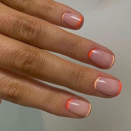 Xenophoer Short Press on Nails Square Orange and Yellow French Tip Fake Nails with Design Acrylic Nails Press ons False Nails with Glue for Women 24 Pcs