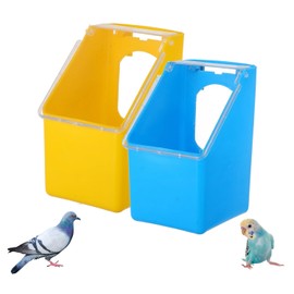 POPETPOP - 2 cajas colgantes para palomas, dispensador de alimentos para pájaros, jaulas para loros, alimentador de aves de corral, alimentador de agua para pájaros, accesorios amarillos, suministros