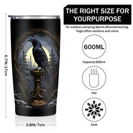 Crow Gifts 20 oz Tumbler, Raven Stainless Steel Insulated Water Bottle