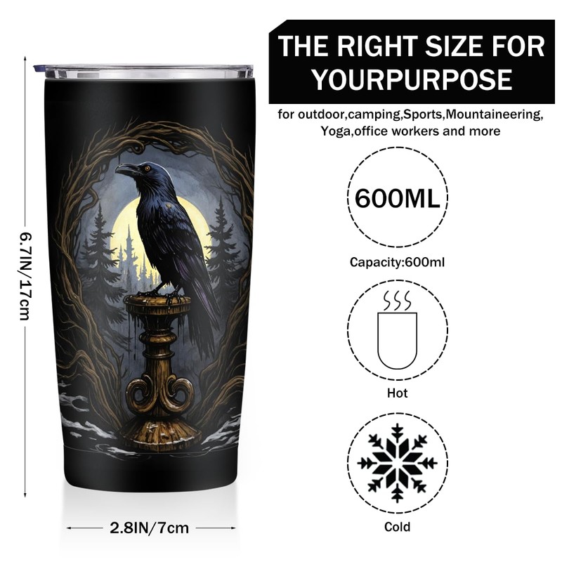 Crow Gifts 20 oz Tumbler, Raven Stainless Steel Insulated Water