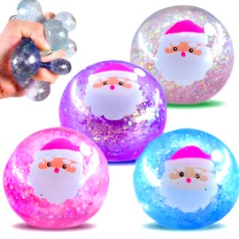 4Pack Fidget Toys for Kids, Slow Rise Glitter Gel Stress Balls with Santa Claus, Malt Sugar Stress Balls for Adults, Perfect for Christmas Stocking Stuffers(Blue/Purple/Pink/Grey)