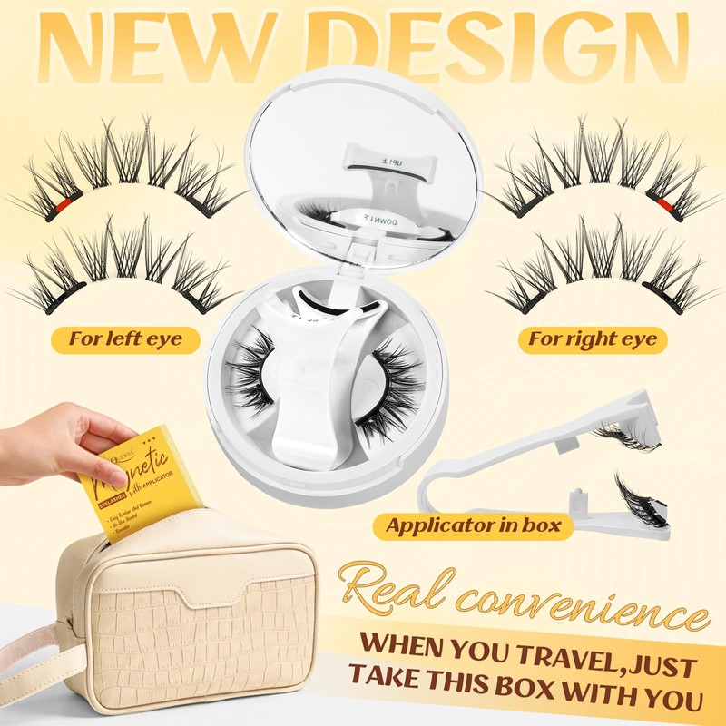 QUEWEL Magnetic Eyelashes Kit,Natural Look with Reusable Lashes with Applicator,