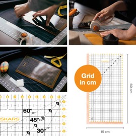 Fiskars Patchwork Ruler 15x30cm Highlighted 1cm Seam Allowance Interrupted Half Centimeter Grid Lines Angle Lines PET Plastic 1066361