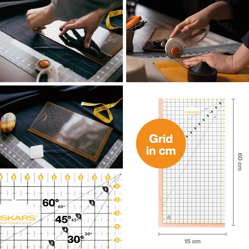 Fiskars Patchwork Ruler 15x30cm Highlighted 1cm Seam Allowance Interrupted Half
