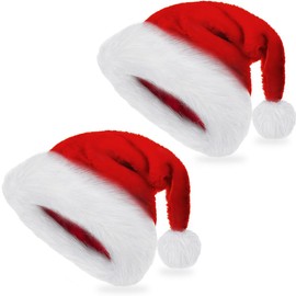 Capaneus Christmas Hat, Pack of 2, Plush Santa Hat Adults, Velvet Santa Hat, Red Santa Hat, Thickened Plush Lining, Christmas Hat for Festive Parties in the New Year, Christmas Party