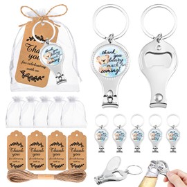 50 Set Baby Shower Bottle Openers Party Favors for Guests, Nail Clipper Bottle Opener Keychain Return Gift and Souvenirs with Organza Bags Thank You Cards for Gender Revel Decoration Supplies