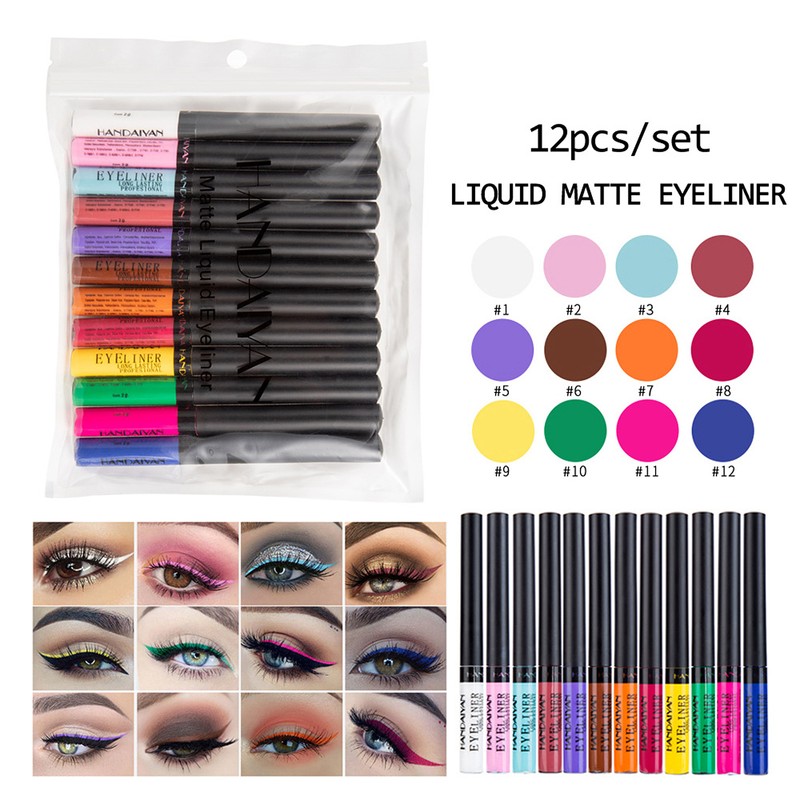 HANDAIYAN 12 Color Matte Liquid Eyeliner Set Eye Makeup Liquid