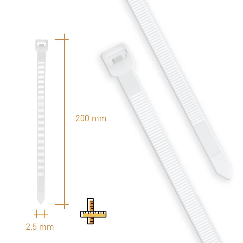 200mm x 2.5mm White Plastic Cable Ties Nylon Cable Ties