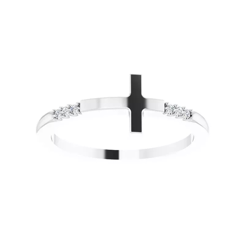 Paris Jewelry Sterling Silver .025 CTW Diamond Stackable Sideways Cross