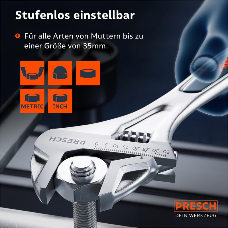 PRESCH Adjustable Spanner 250 mm - Laser Engraved Scale 35