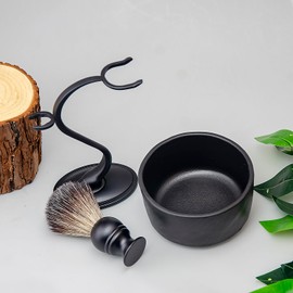 Grandslam Rasierpinsel 3IN1 Rasierset Herren Set, Rasierpinsel reines Kunsthaar, Rasierpinselhalter und Rasierschale, Geschenk für Vater, Ehemann, Männer