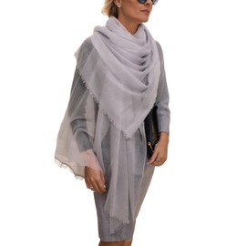 Prettystern Women's 100% Cashmere Feather Light Ring Pashmina Scarf Evening Dress Stole Made of Fine 200 Yarn Cashmere Threads, silver