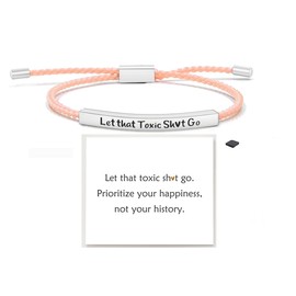 LIU JUN Remember Who The F You Are Motivational Tube Bracelet For Women, Adjustable Hand Bradied Wrap Stainless Steel To My Daughter/Best Friend Inspirational Gifts Jewelry, Medium, Stainless Steel,