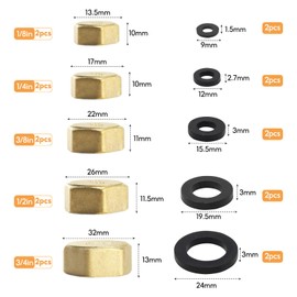 Brass Blanking Caps, 10PCS Brass Radiator Valve Caps with 10 Sealing Washers, 1/8 1/4 3/8 3/4 1/2 Brass Blanking Nut Cap for Washing Machine Valve Plumbing Fittings Cap