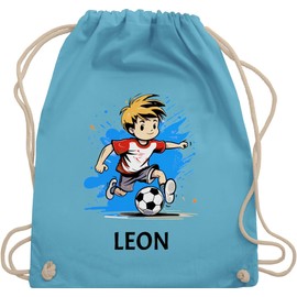 Geschenk mit Namen personalisiert by Shirtracer - Gym Bag Backpack - Football Boy Footballer Gift Children's Name, 01 Light Blue, Unit size