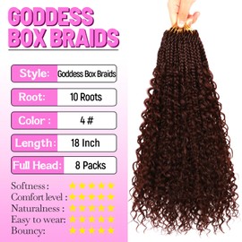 Trenzas de caja de ganchillo Goddess Boho, 8 paquetes de 18 pulgadas, trenzas de caja de ganchillo para mujeres negras, preenrolladas (4, 18 pulgadas (paquete de 8))