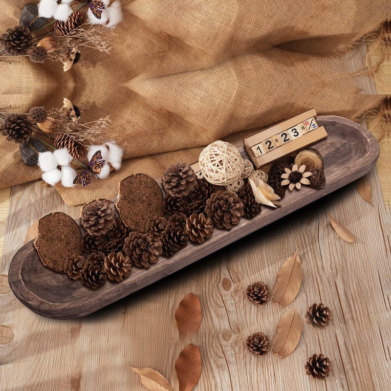 QIELSER Decorative Wooden Dough Bowls, Long Natural Root Hand Carved