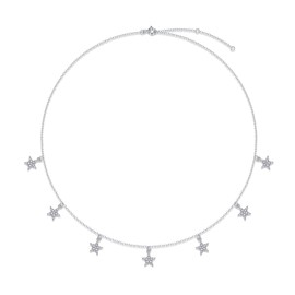 solarrajewelry Moissanite Star Pattern Pendant Necklace | Lab Grown 1.0ct Diamond & Platinum Plated Pendant | Sterling Silver Necklace for Women | Moissanite Necklaces for Women | Diamond Necklaces