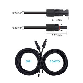 Renogy 20FT 10AWG Solar Wire Extension Cables with Female and Male Connector, Adaptor Kit, a Pair,Black