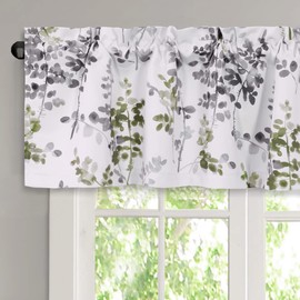 H.VERSAILTEX Valance for Kitchen Windows/Bathroom/Living Room/Bedroom Blackout Window Valance Thermal Insulated Rod Pocket Valance Curtains, 52" W x 18" L, 1 Panel, Floral Pattern in Grey and Sage