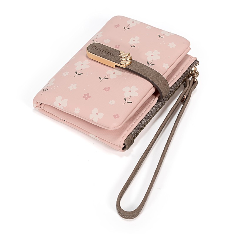 UTO Bifold Wallet Women Vegan Leather Wristlet Snap Short Purse