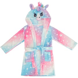 KAKU NANU Bathrobe Children's Girls Unicorn 4-11 Years Fluffy Warm Plush Bathrobe Cuddly Dressing Gown Children Gifts for Girls, cyan