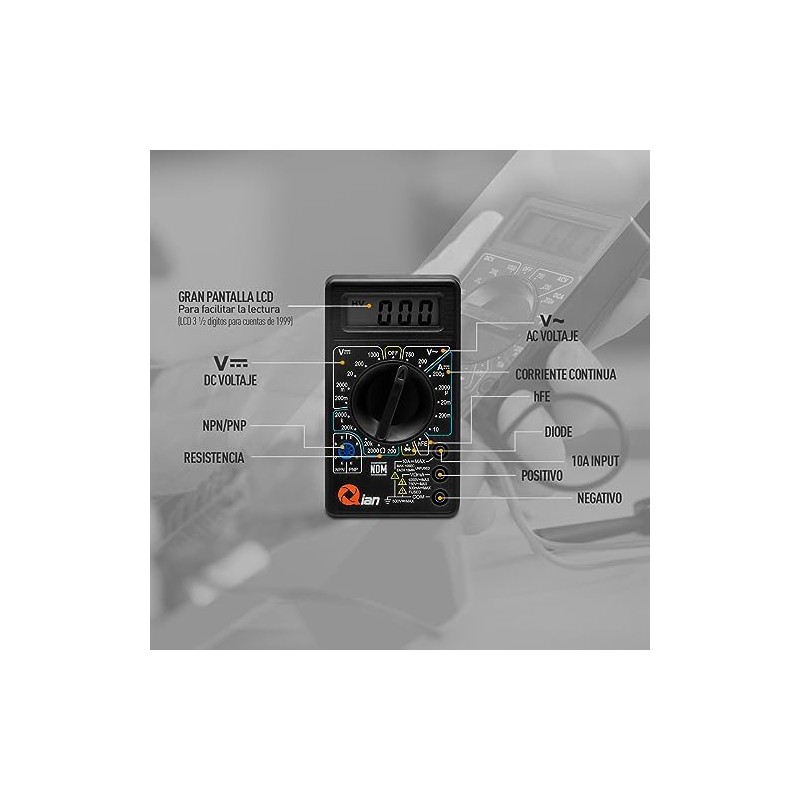 QIAN Multimetro Digital Pantalla LCD 3 12 digitos -Mide Voltaje