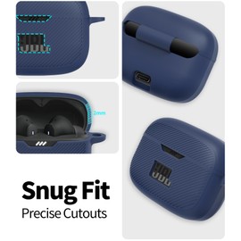 WADVCU for JBL Tune 230NC TWS Case Cover, Silicone Protective Portable Scratch Shock Resistant Logo Visible Design Cover Compatible with JBL 230NC Earbuds Charging Case with Carabiner-Blue