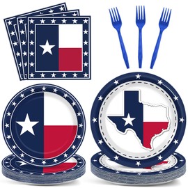 gisgfim 96Pcs Texas State Flag Party Supplies Paper Plates Napkins Texas State Theme Party Tableware Set Texas State National Party Decorations Favors for Family Gathering Dining Serves 24