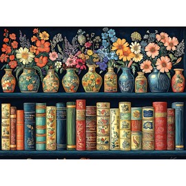1000 Piece Puzzles for Adults Clearance, Bookshelf and vase for Adults, Hard Challenge Art Jigsaw Puzzles, for Gifts Birthday Party Games Family, 27.5" X 19.7" Dust Free Puzzle