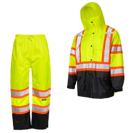 JORESTECH Safety Rain Set with Work Jacket and Safety Pants: ANSI Compliant, Waterproof, X-Back Reflective Design