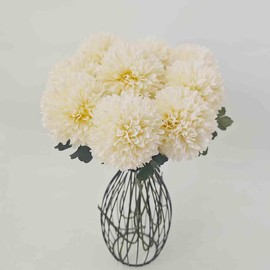 Large Faux Kiku Flower White – 10-Stem Pack Faux Chrysanthemum Flowers – Artificial Flower Ball for Floral Arrangements, Table Centerpieces, Flower Bouquet – Realistic Faux Flowers for Vase, Wedding