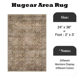 HUGEAR 2x3 Entryway Area Rug Vintage Brown Small Rug Machine Washable Door Mat Retro Floral Low Pile Carpet Vacuumable Distressed Throw Rug Entrance Kitchen Bathroom Bedroom Non Slip Lightweight