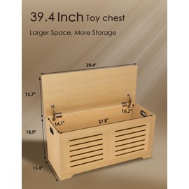 DINZI LVJ Storage Chest, 39.4”Wooden Storage Box with 2 Safety Hinges, Entryway Shoe Bench with Flip-Top, Farmhouse Style Trunk for Living Room, Bedroom, Play Room, Easy Assembly, Natural