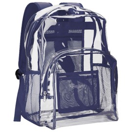 Vorspack Clear Backpack Heavy Duty PVC Transparent Backpack with Reinforced Strap Stitches & Large Capacity for College Workplace Security - Navy