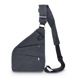 FuninCrea Anti Theft Sling Bag, Personal Flex Bag Slim Anti Theft Crossbody Bag with 4 Pockets, Nylon Mens Shoulder Chest Bag Lightweight with Reflective Strip for Outdoor (Right Shoulder, grey)