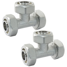 Aoserge 3/4" Tee Air Piping Fittings - Heavy Duty Brass-Nickel Plated Compression Connectors for Shop & Garage Compressed Air Systems, Easy Install with Reaming Tool (2PCS)