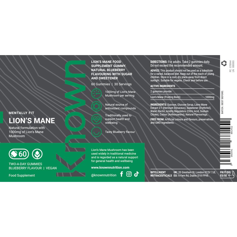 Known Known Delicious Lion's Mane Gummies - 1000mg Lion's Mane