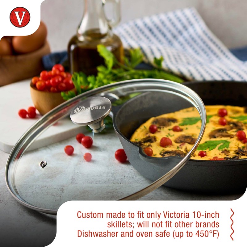 9.5-Inch Glass Lid for Victoria Round 10-Inch Cast Iron Skillet