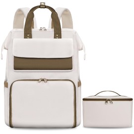 BERTASCHE Lunch Backpack for Women, 17.3 Inch Laptop Backpack with Insulated Cooler Lunch box, Nurse Backpack for Teacher Work Travel College Picnic, Black-Beige