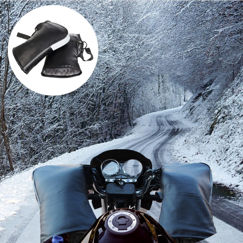 Bike Handlebar Mittens Waterproof Motorcycle Gloves Winter Thermal Windproof PU