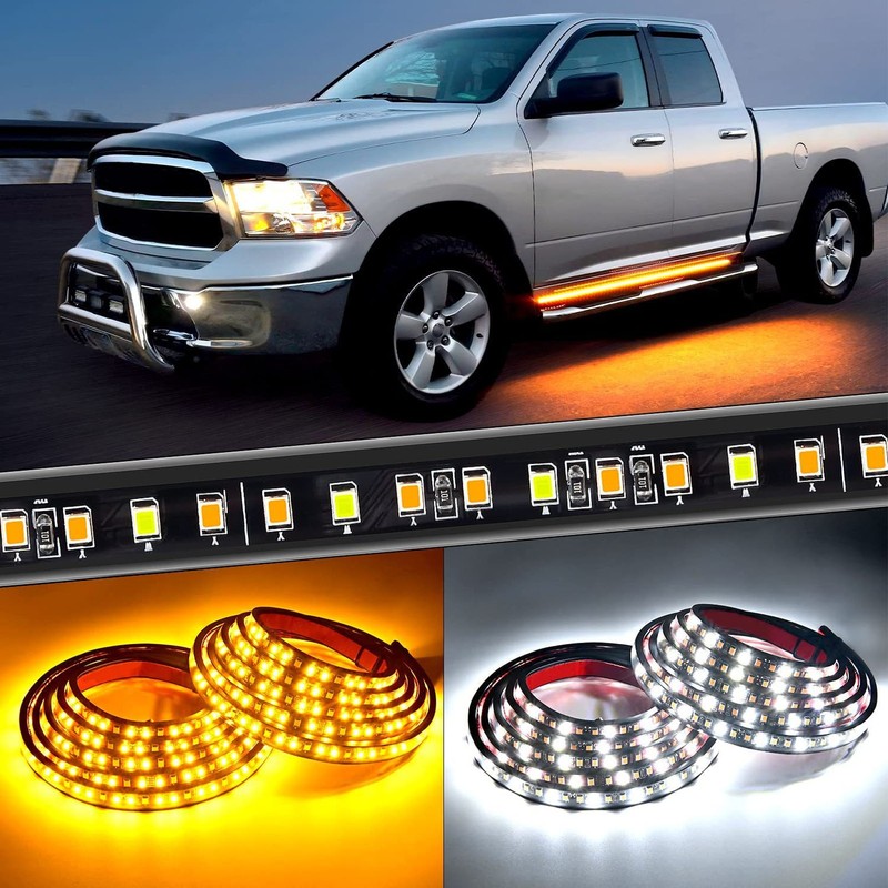 2pcs Running Board LED Lights 800LM White Amber 12V to