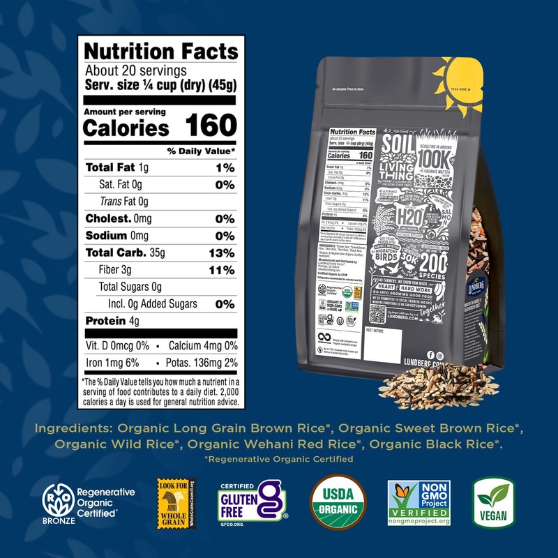 Lundberg Regenerative Organic Certified Wild Blend Rice – Brown, Red